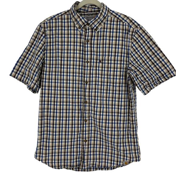 Carhartt Relaxed Fit Blue Plaid Button Down Collared Shirt Men's Medium - Picture 1 of 7